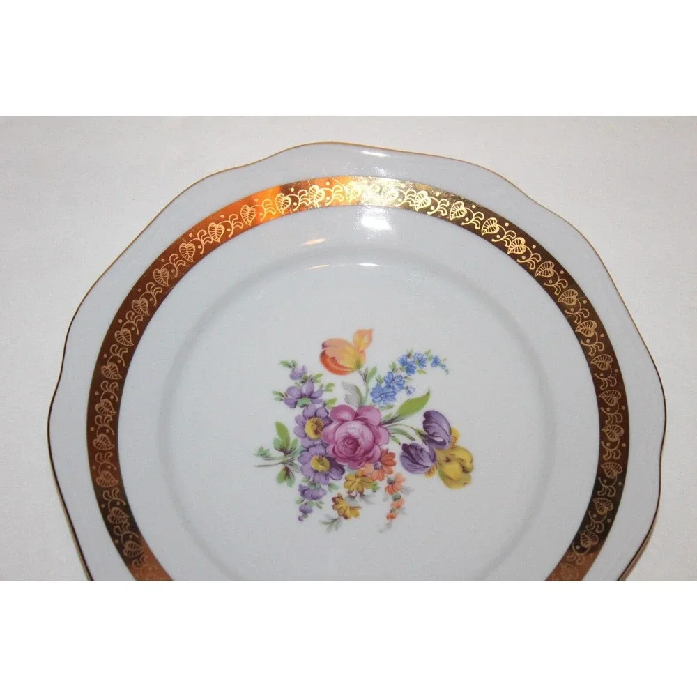 Vtg Carlsbad Plate Fine Porcelain‎ Czech Floral Gold Rim Bohemia Gilt Grannycore